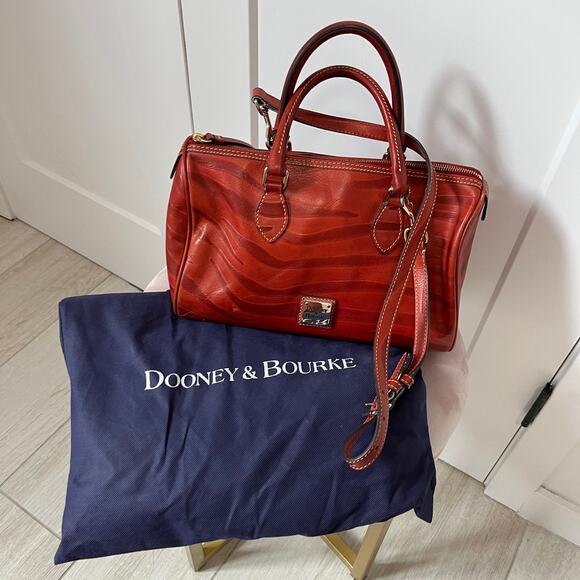 Dooney & Bourke Red Leather Animal Print Satchel Tote Bag - Picture 2 of 8